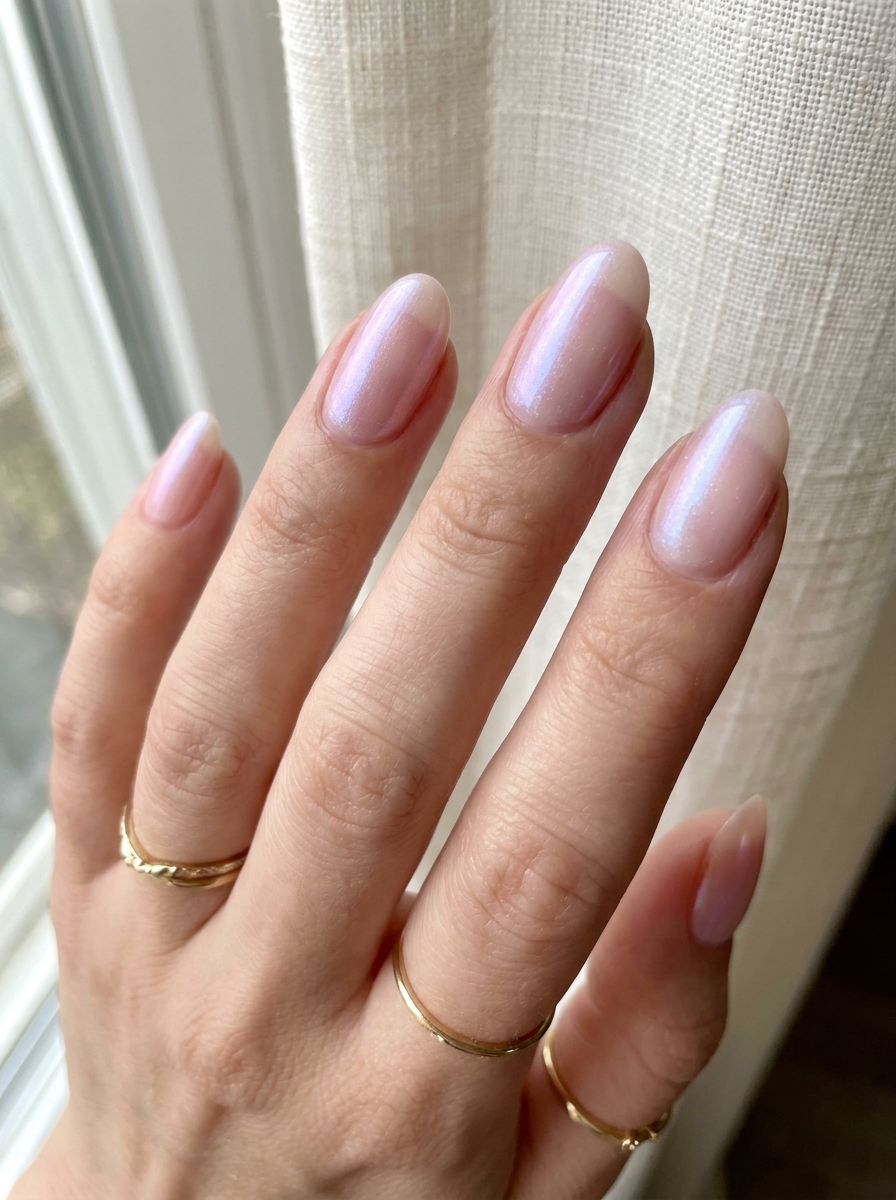 Rosa Opal Nägel mit zarter Pink-Base und glossy Schimmer